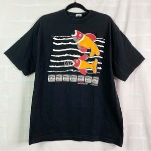 Vintage Vancouver Canada Red Orange Fish Bridges Single Stitch Black T-shirt Lg